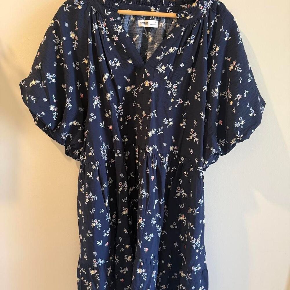 NWT Sonoma Navy Floral Flutter Sleeve Dress – XL